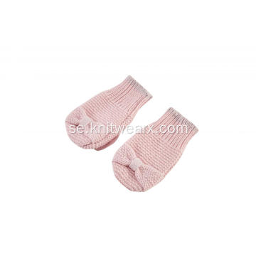 Girl&#39;s Sticked Rib Opening Bowknot Mitten Handskar